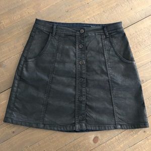 Waxed denim black button up mini skirt